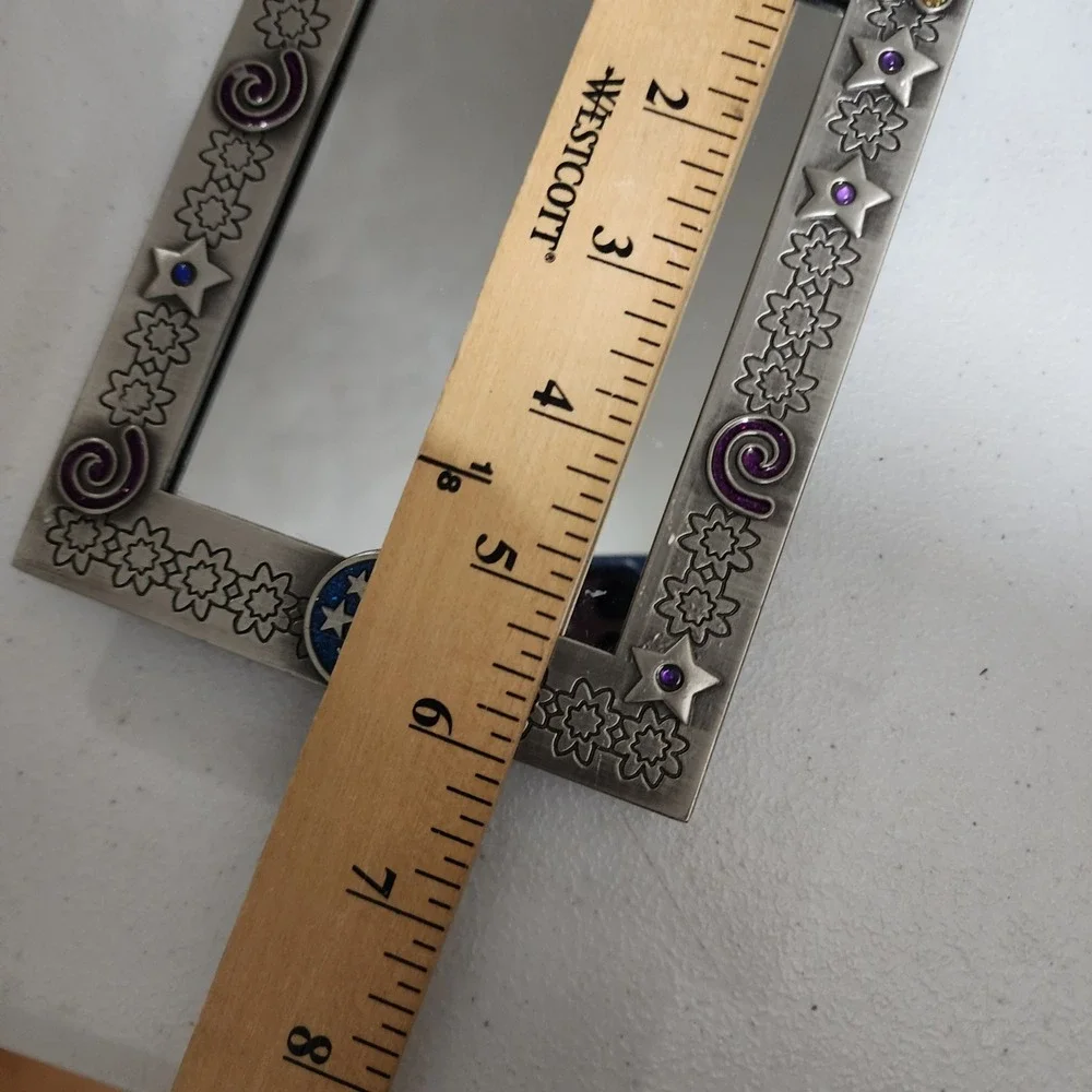 Enchante Sisters Celestial Mirror Pewter Tone Moon Stars Hanging Easel Back